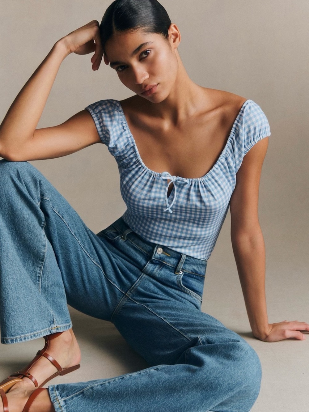 Sezane Willow T Shirt- blue and white
